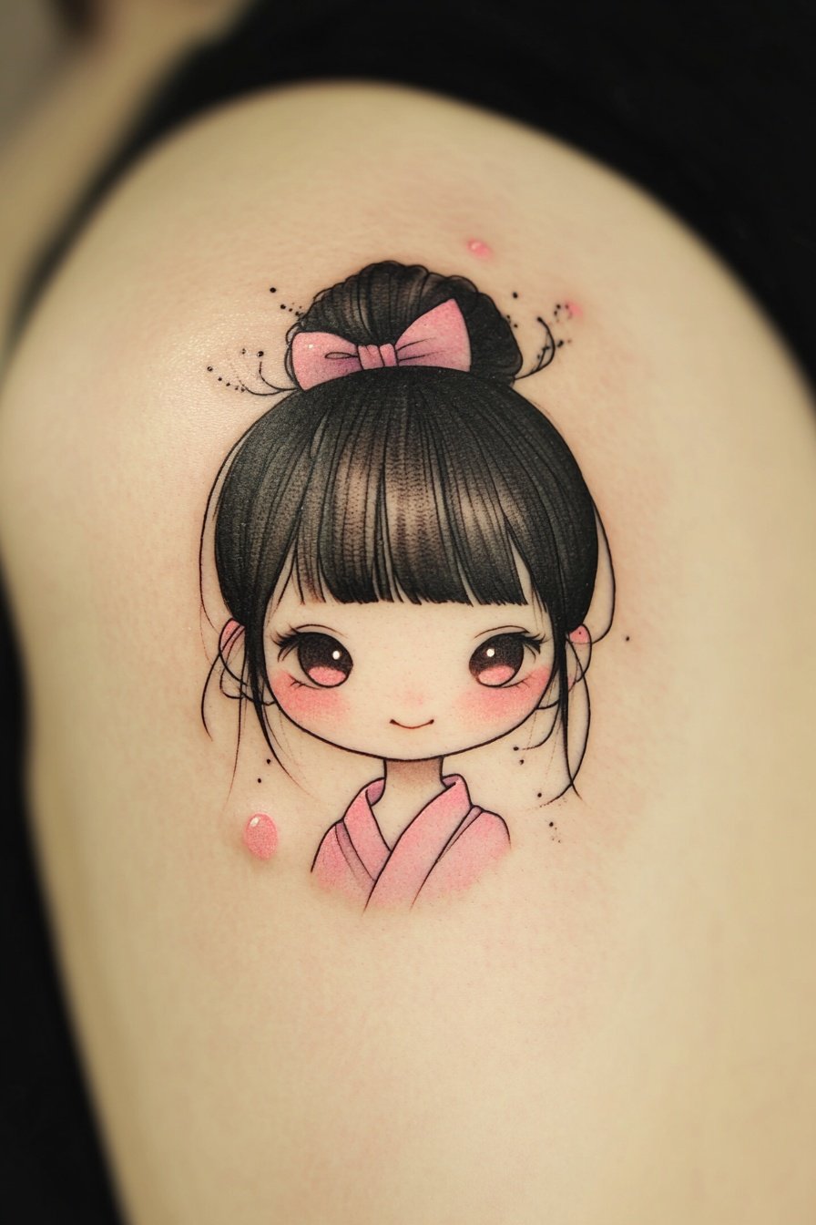 A cute Japanese girl tattoo on the shoulder a small 8