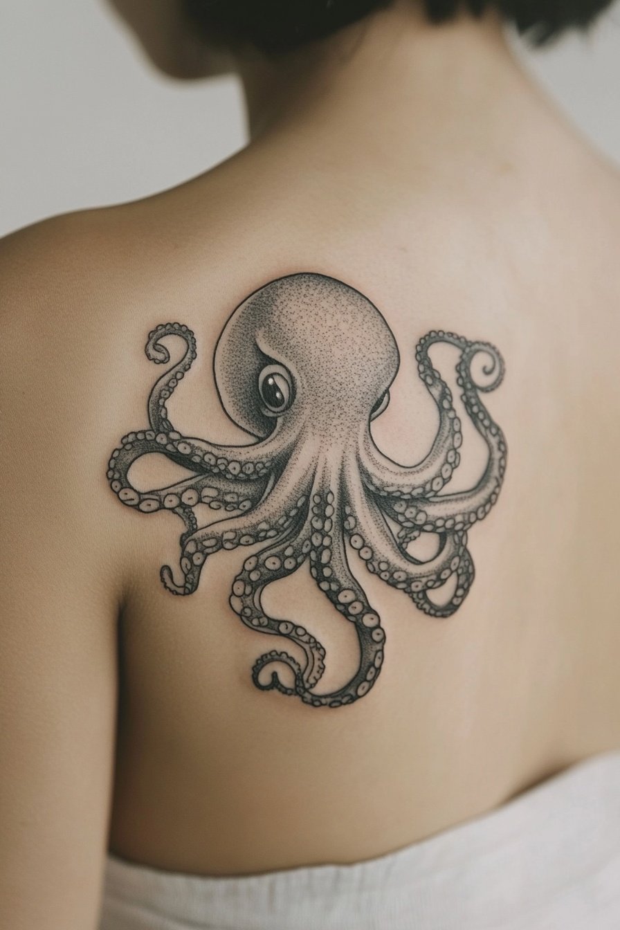 A cute octopus tattoo design on the shoulder with s 1