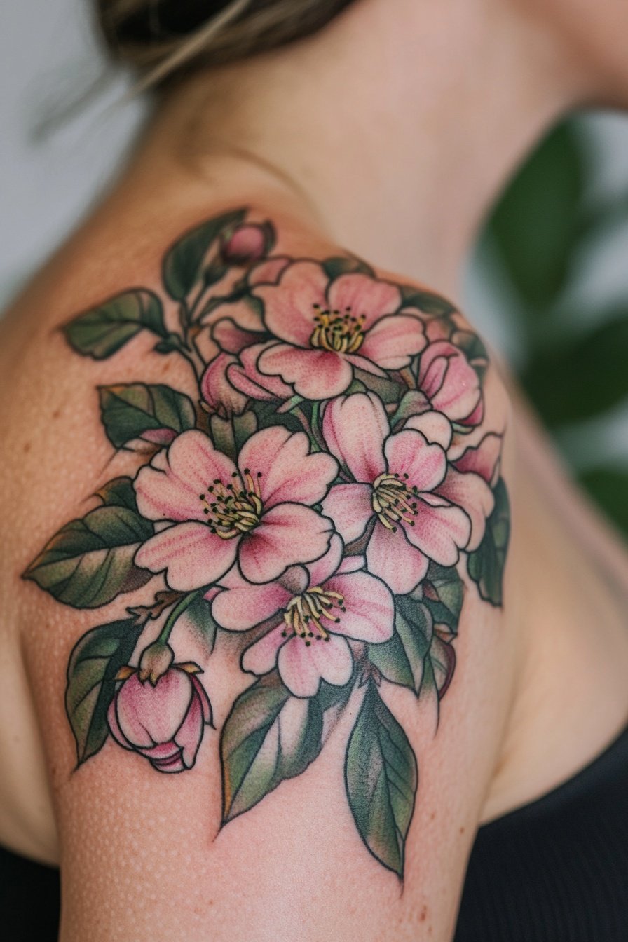 A delicate and vibrant tattoo of pink cherry blosso 2