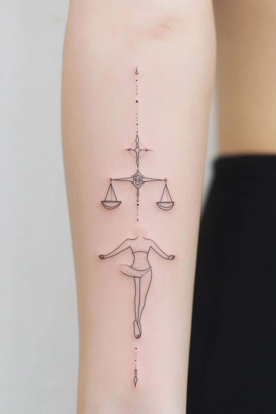 A minimalist tattoo design featuring a yoga pose wi 1
