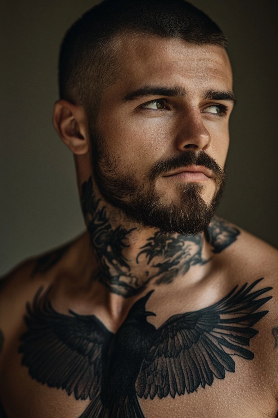 A realistic photo of a handsome man with short hair a