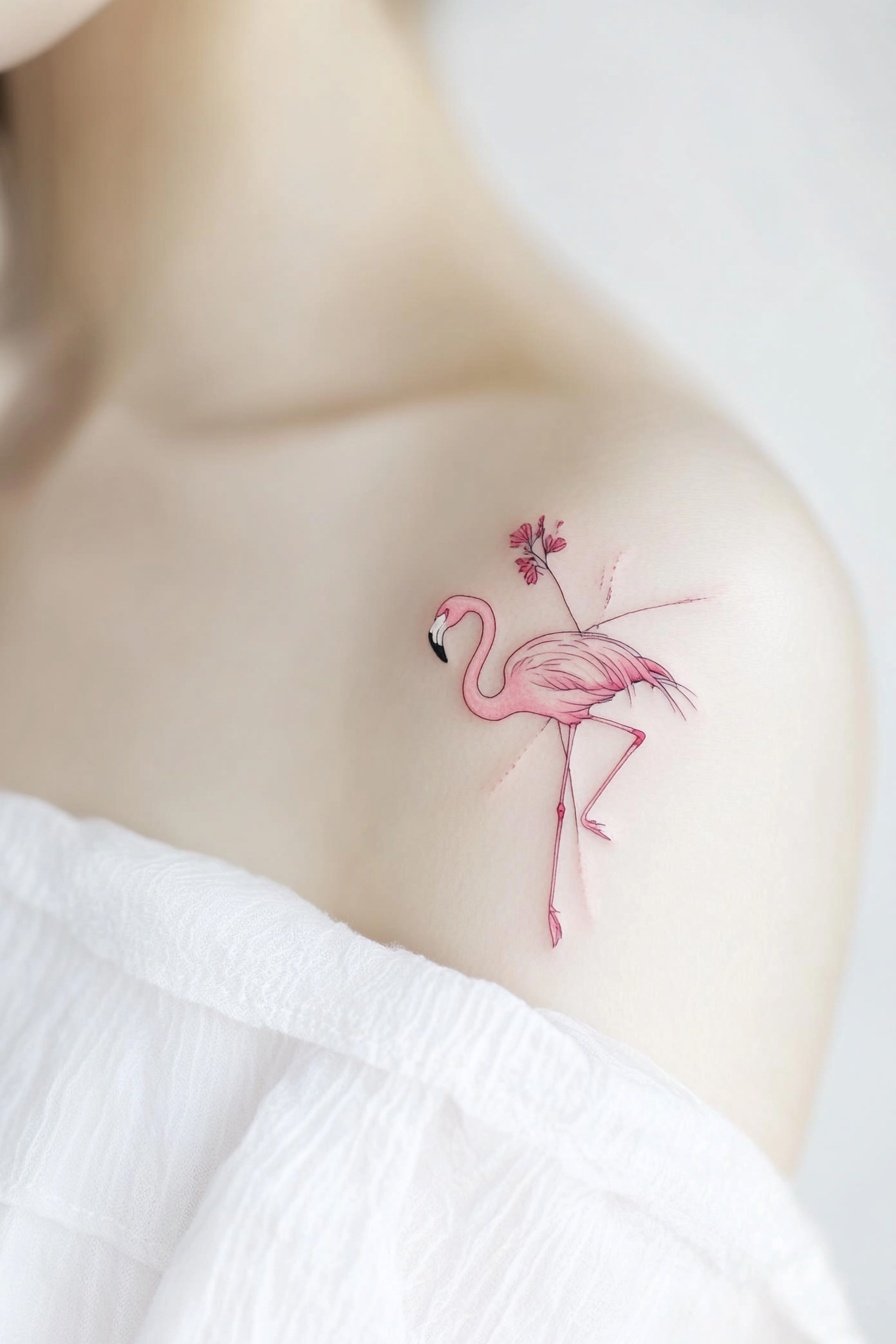 A simple minimalistic tattoo of a cute pink flaming 8