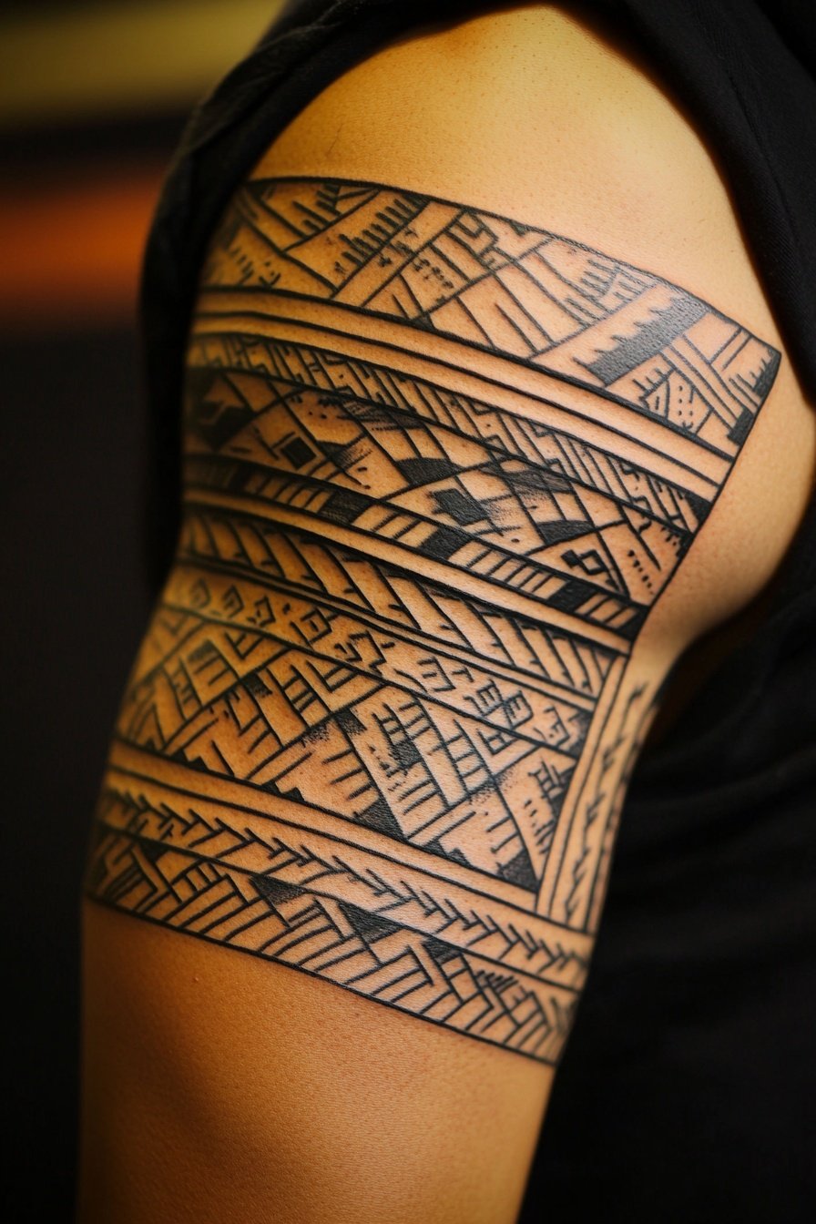 A tattoo design featuring geometric patterns in bla 9
