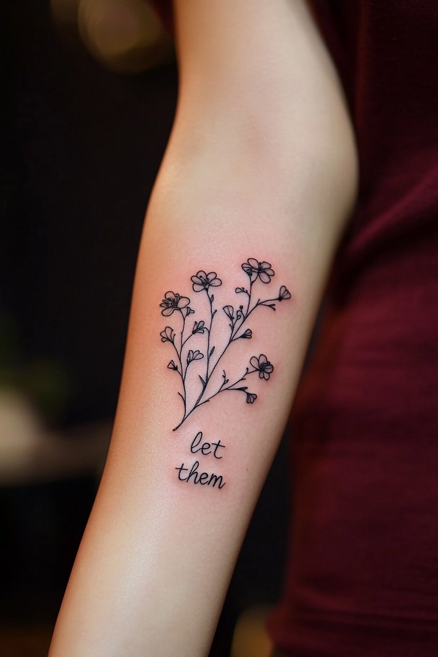 A tattoo of small flowers with the word let them u