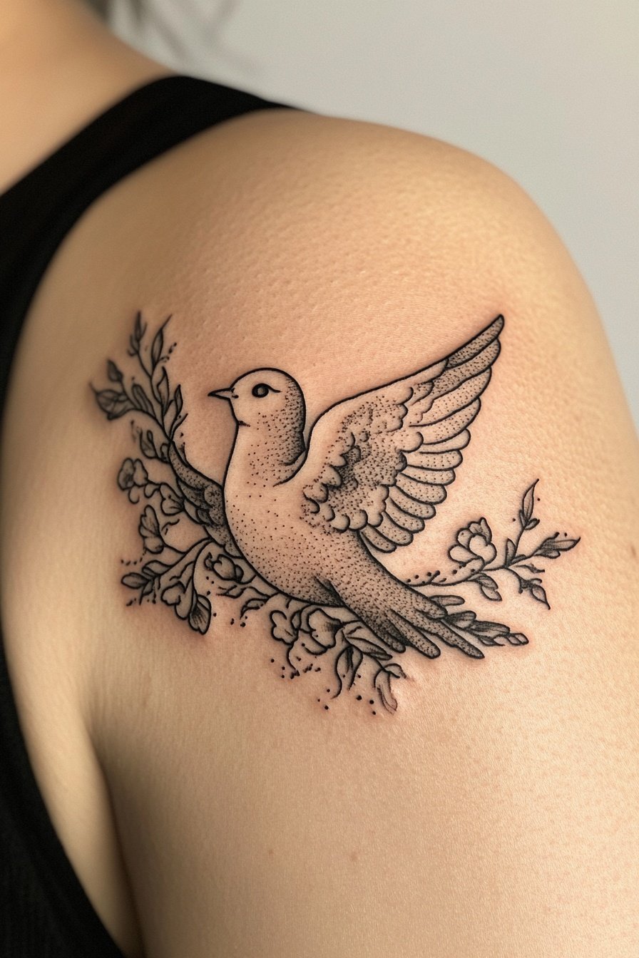 A tattoo on the shoulder of an attractive girl in t b