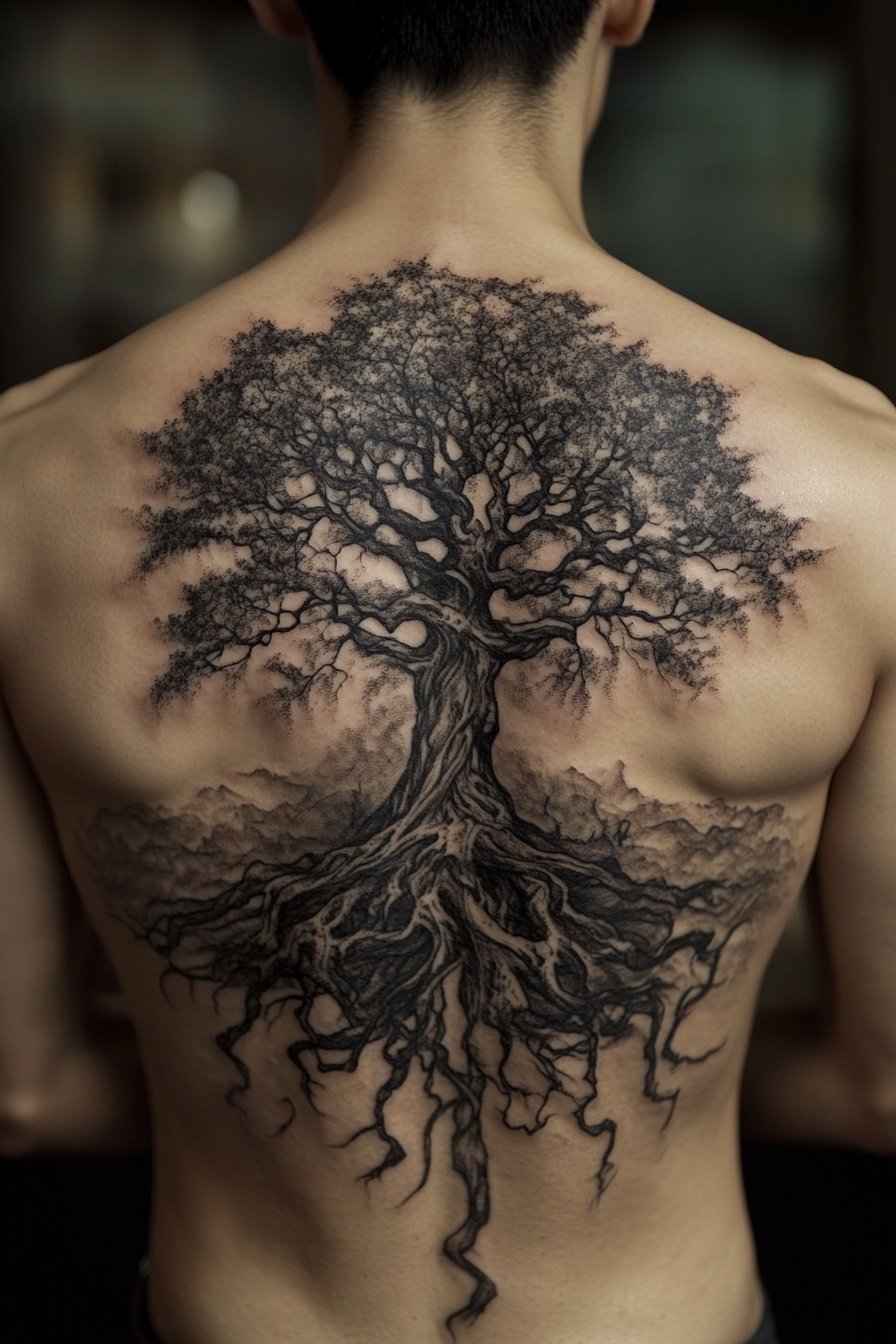 An epic tattoo design on the back of the human body 4