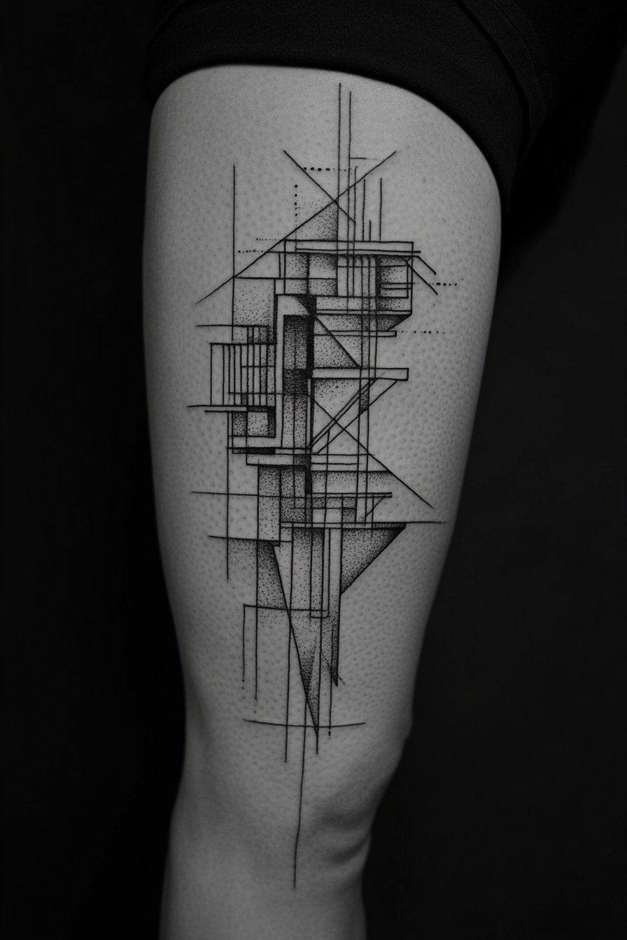 Black and white tattoo design of an isometric geome 9