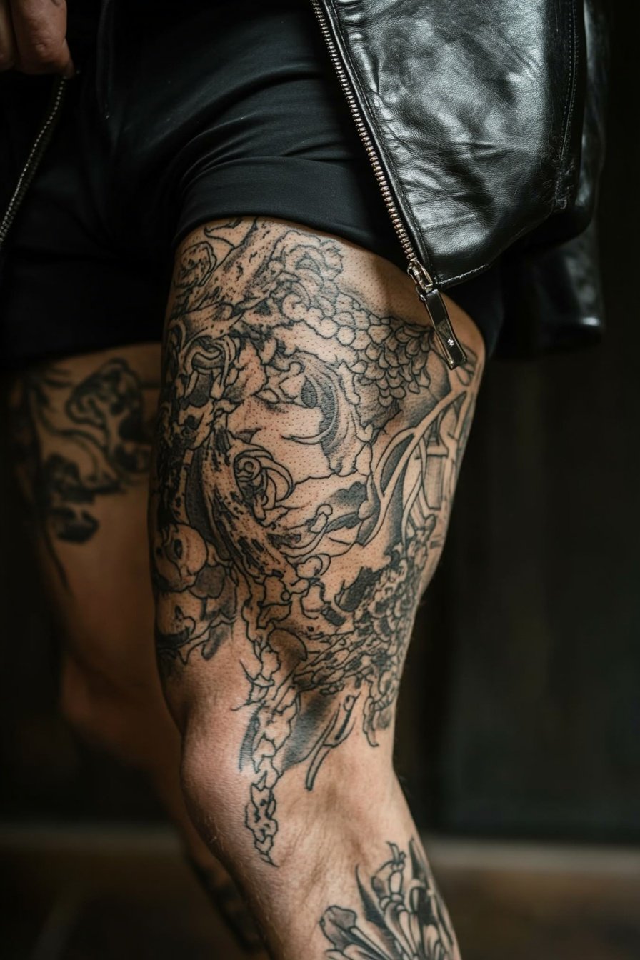 Full-body JoKeR tattoo on the leg of an extremely m 6