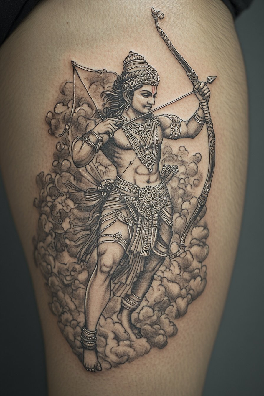 Lord Rama as an archer in a black and white color t 8