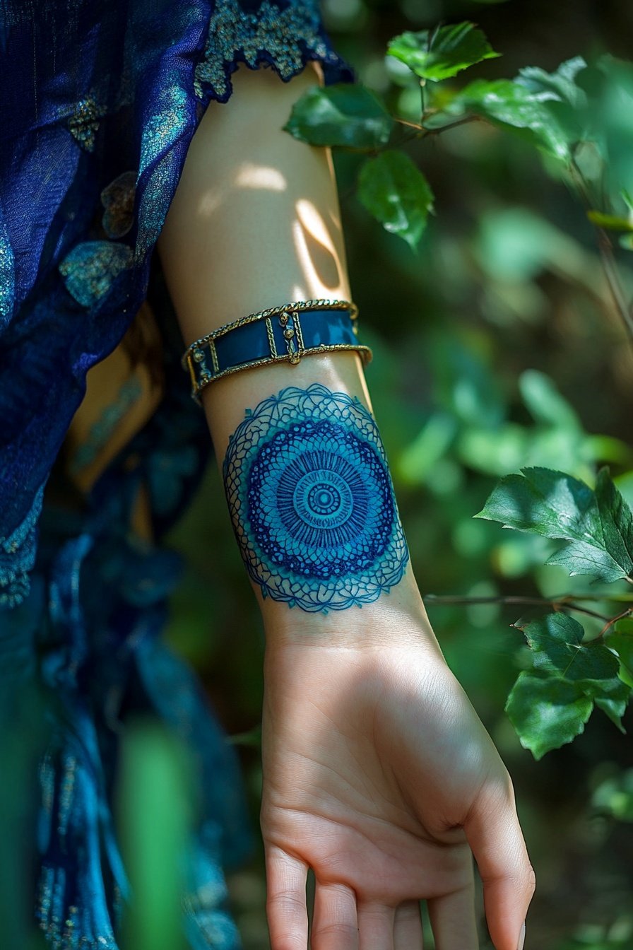 Mandala tattoo with the symbol of Sada on your wris 4