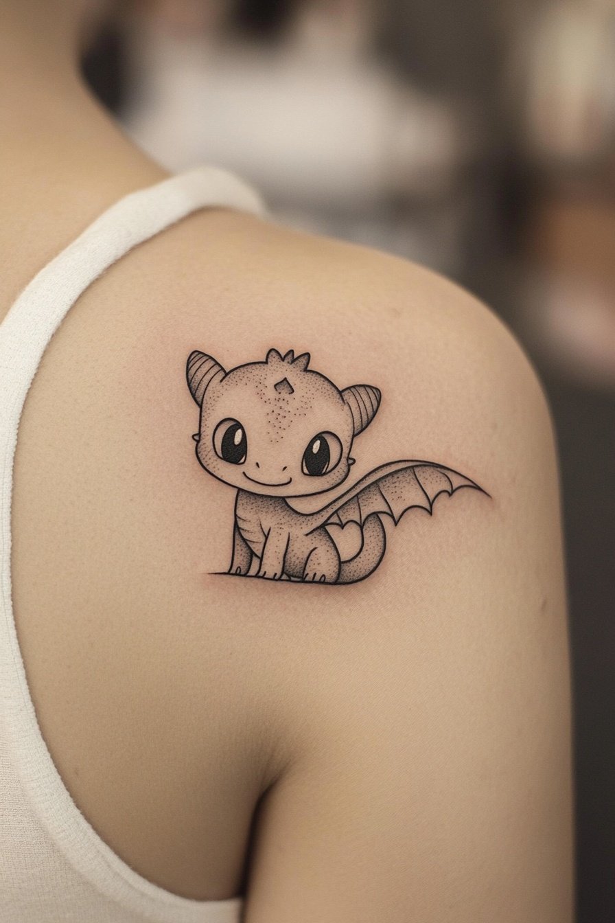 Tattoo of a cute baby dragon a shoulder tattoo with d