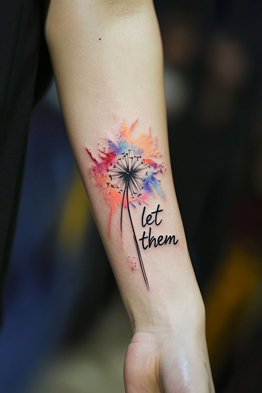 Tattoo of a dandelion with the words let them writ