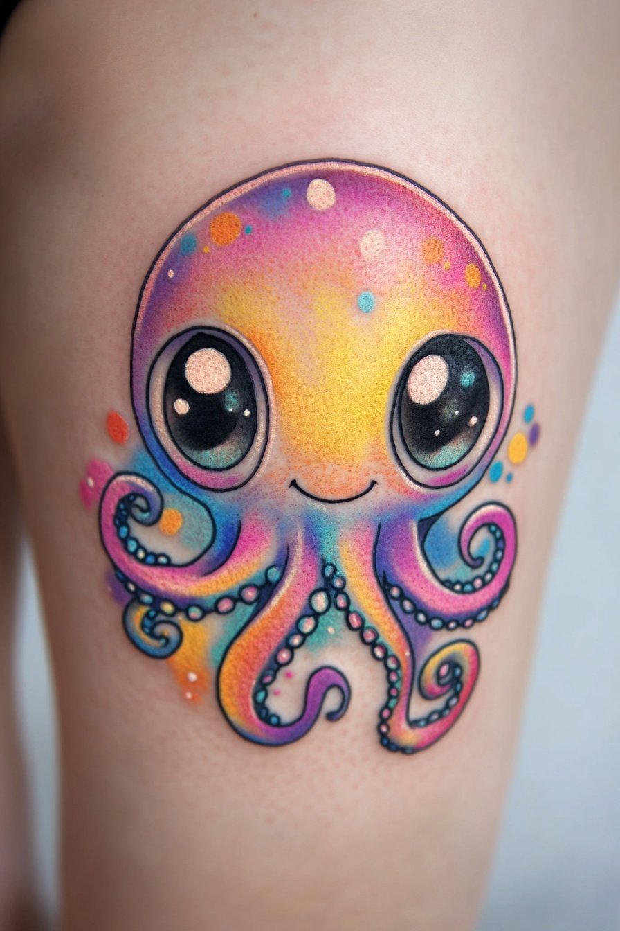 Tattoo of cute octopus gradient rainbow skin with b 8
