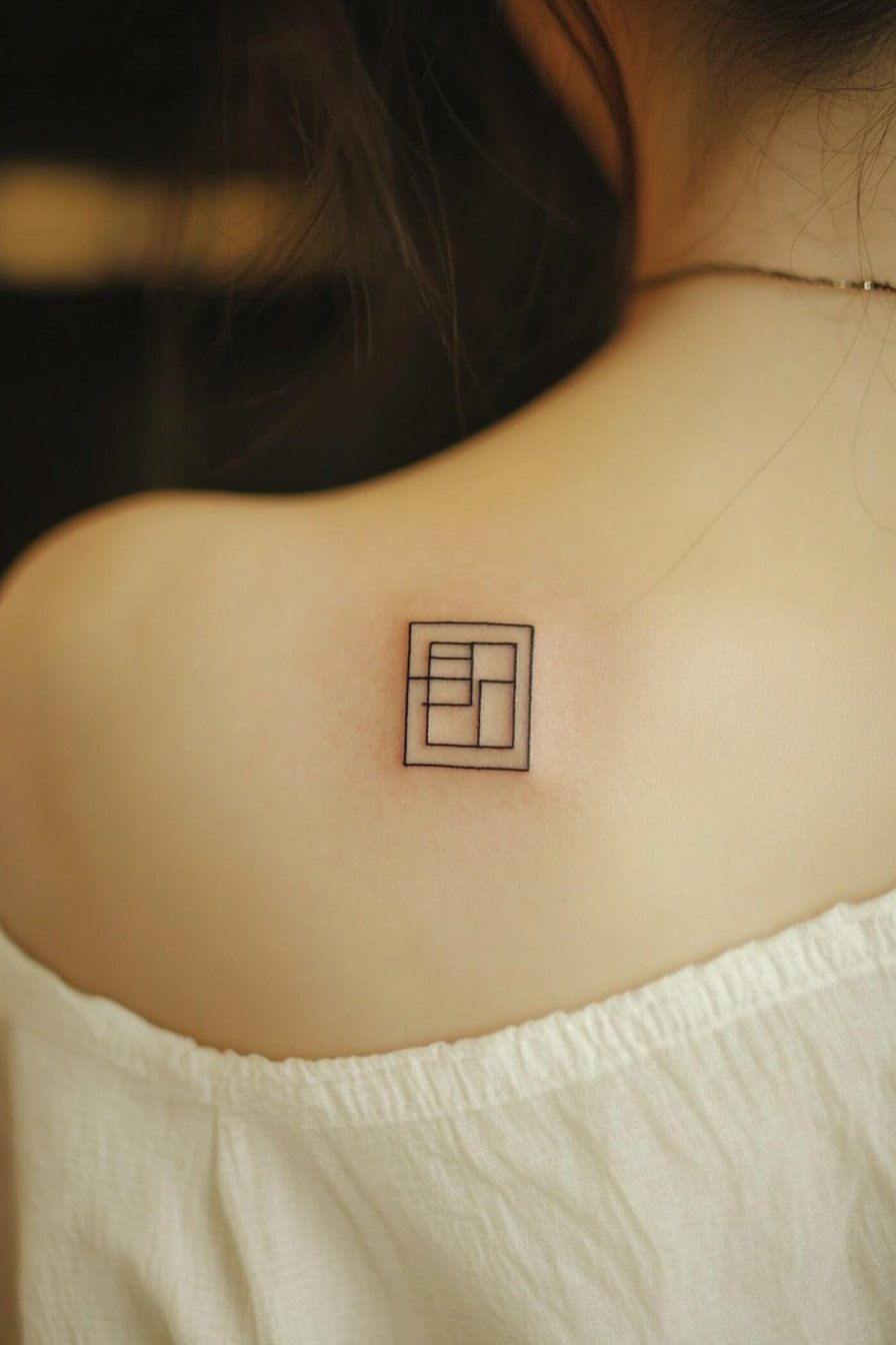 Tattoo on the shoulder of an Asian woman wearing wh 5