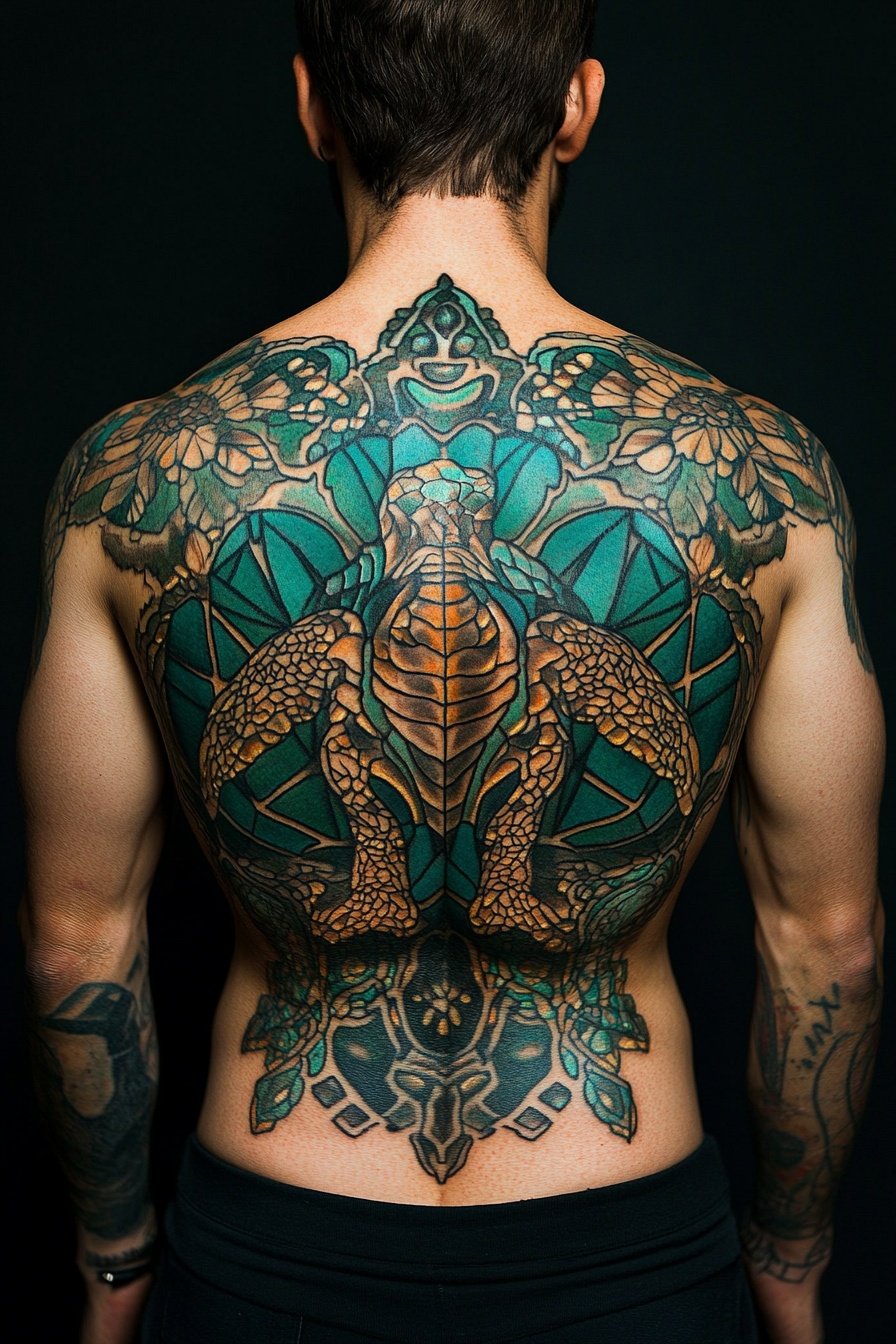 Turtle-back tattoo full-body view symmetrical desig 2Turtle-back tattoo full-body view symmetrical desig 2